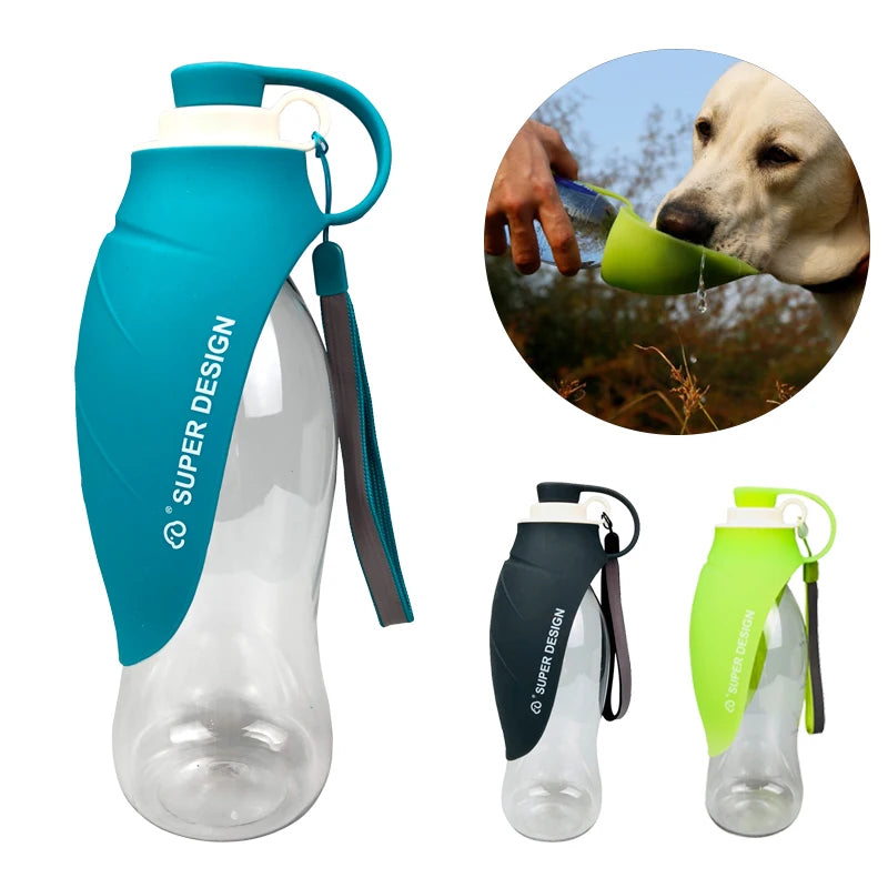 Garrafa de água portátil para cães de estimação de 580 ml, design de folha de silicone macio, tigela de viagem para cães, filhotes, gatos, bebedouro para animais de estimação ao ar livre